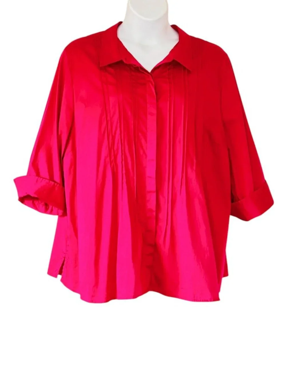 Maggie Barnes for Catherine's Pintuck Yoke Button Front Top Cotton Spandex 3X